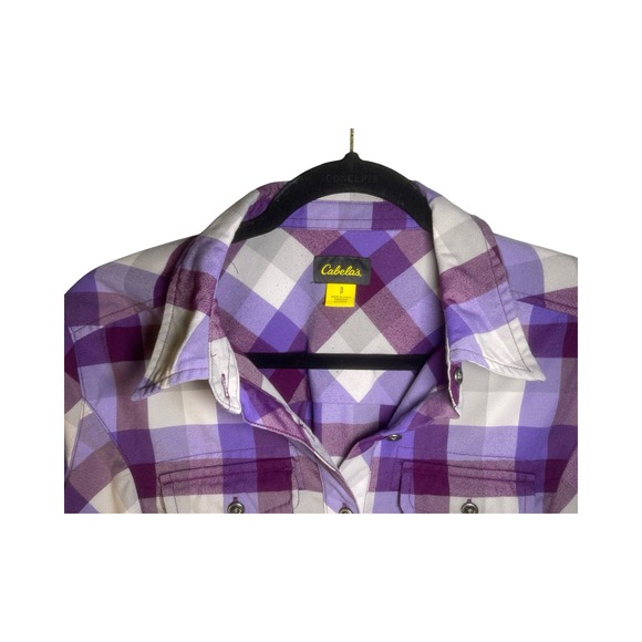 Cabela's Purple Checked Plaid Collared Button Down Shirt Women's Outdoor Size S - Picture 6 of 6